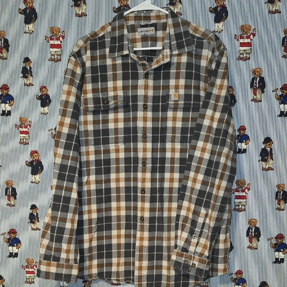 Carhartt Flannel Shirt Men's Large Gray Plaid Midweight Original Fit 102815 066 - Picture 1 of 16
